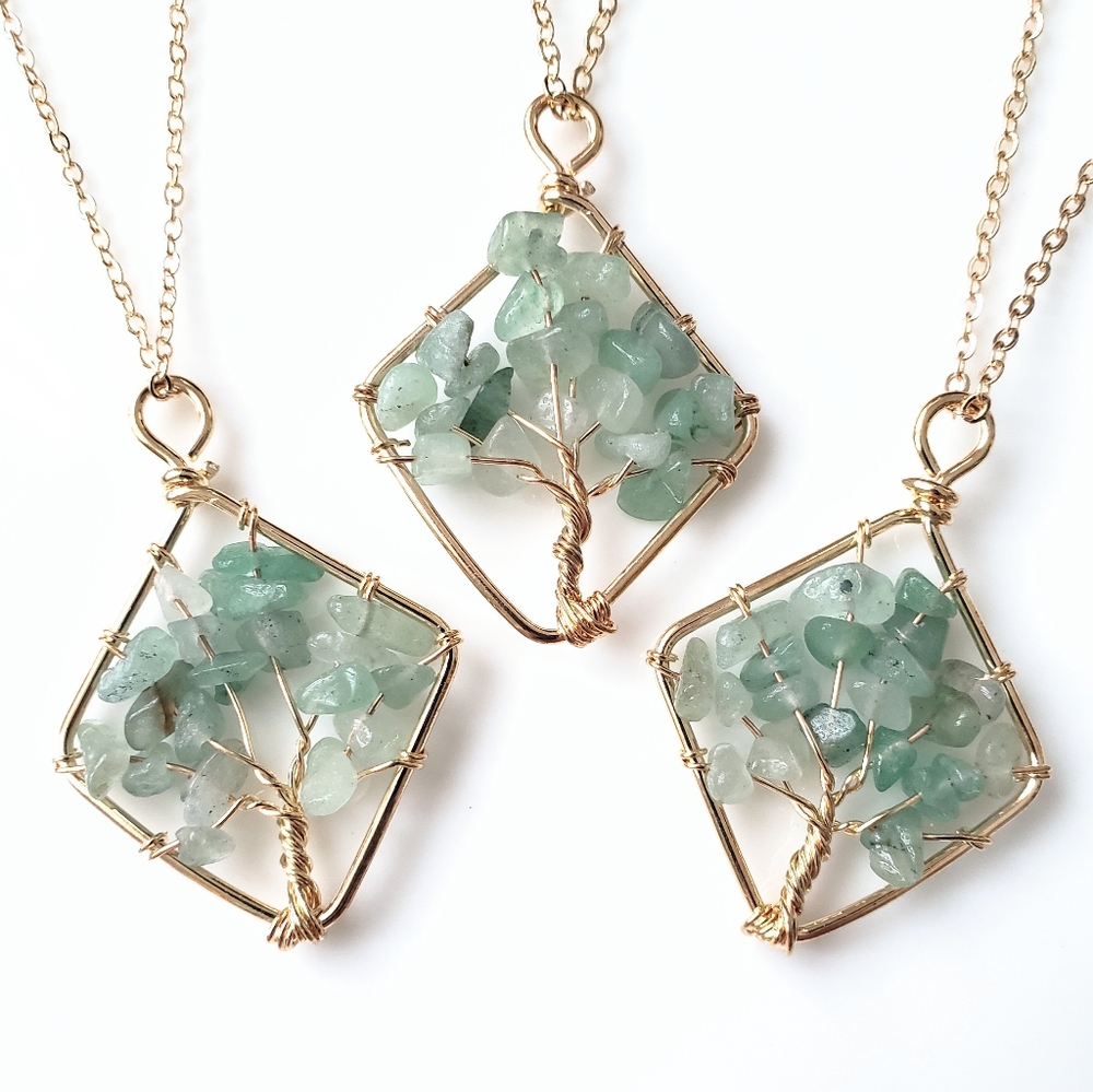 Natural aventurine tree of life pendant necklace